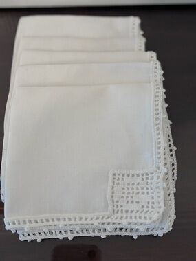 Antique Linen Filet Crochet Cocktail, Napkins, Monogrammed, “G”, Set of 10